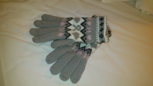 girl gloves grey pink black white