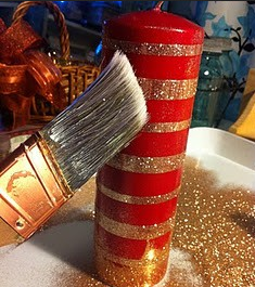 red and gold glittered candle for christmas